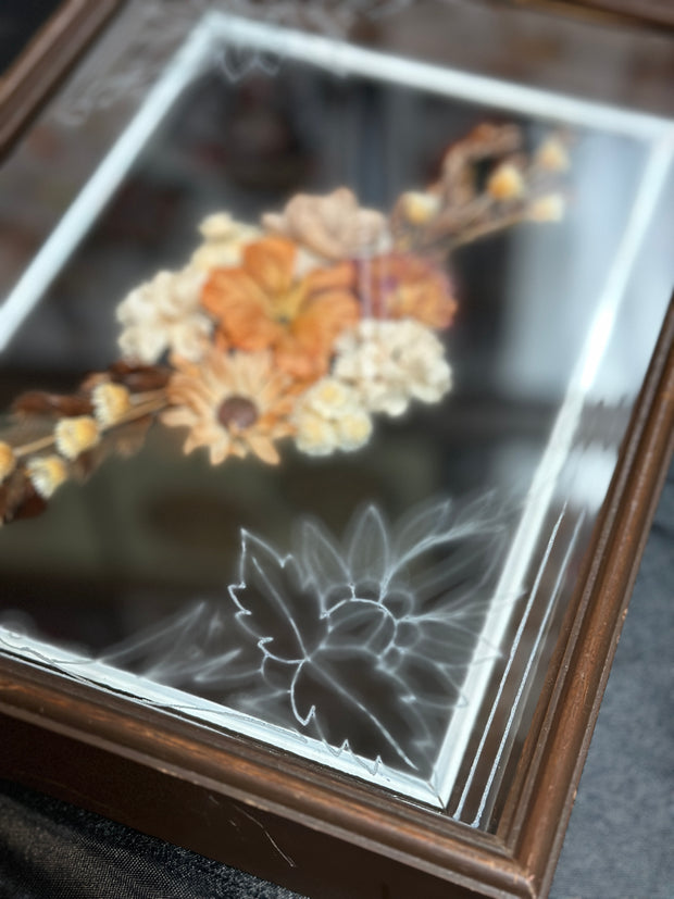 Hand Engraved Glass Vintage Floral Wooden Shadow Box (2 Ever Made)