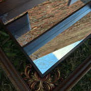 Antique Turn of the Century Shadowbox Mirror Shelving Unit with Hand Engraved Florals