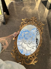 Hand Engraved Vintage Mirror With Crysanthemum  Engraving