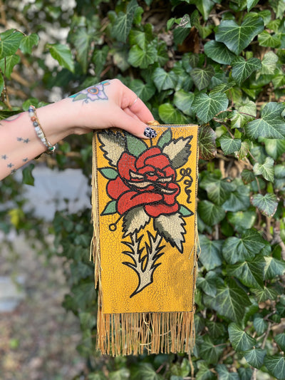 Hand Painted Vintage Rose With Fringe