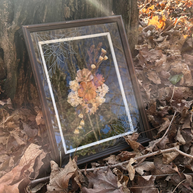 Hand Engraved Glass Vintage Floral Wooden Shadow Box (2 Ever Made)