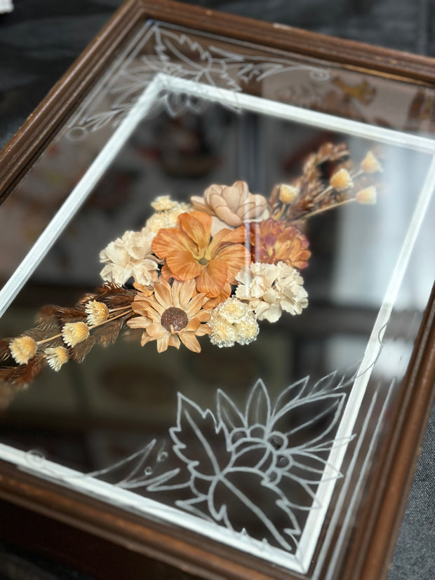 Hand Engraved Glass Vintage Floral Wooden Shadow Box (2 Ever Made)