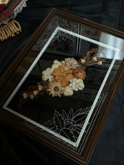 Hand Engraved Glass Vintage Floral Wooden Shadow Box (2 Ever Made)