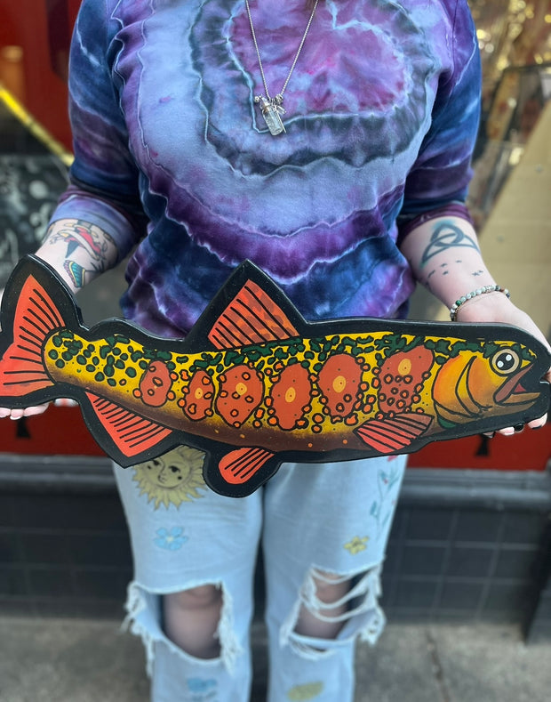 Hand Painted Wooden Trout Cutout Sign