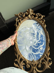 Hand Engraved Vintage Mirror With Crysanthemum  Engraving