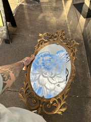 Hand Engraved Vintage Mirror With Crysanthemum  Engraving