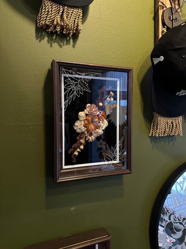 Hand Engraved Glass Vintage Floral Wooden Shadow Box (2 Ever Made)