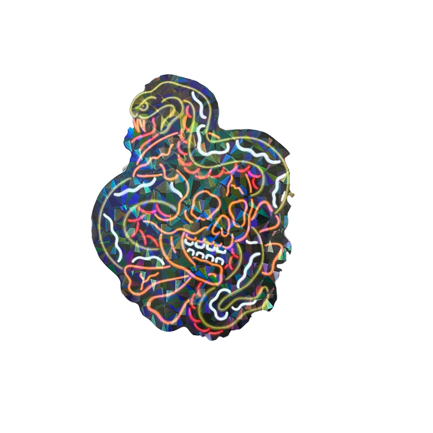 Holographic Neon Skull Sticker