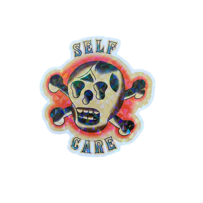 Holographic Self Care Skull Sticker