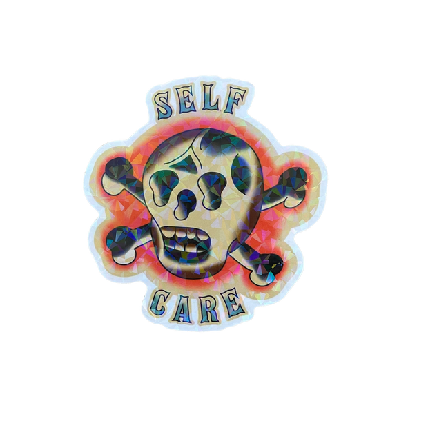 Holographic Self Care Skull Sticker