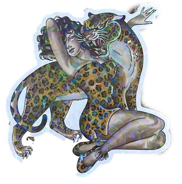 Holographic Cheetah Wrangler Sticker