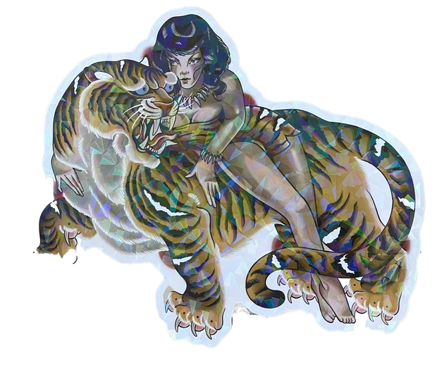 Holographic Tiger Wrangler Sticker