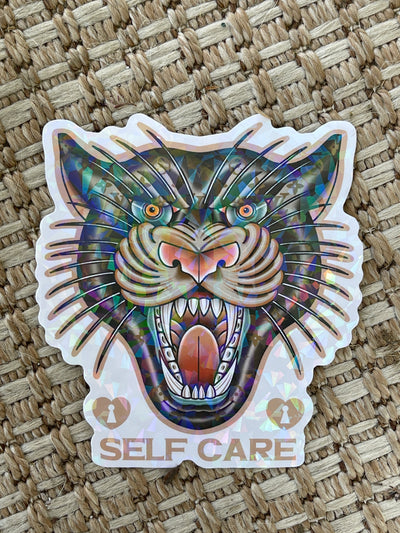 Holographic Self Care LV Bobcat Sticker