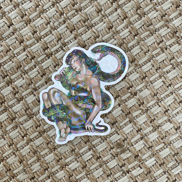 Holographic Snake Babe Sticker